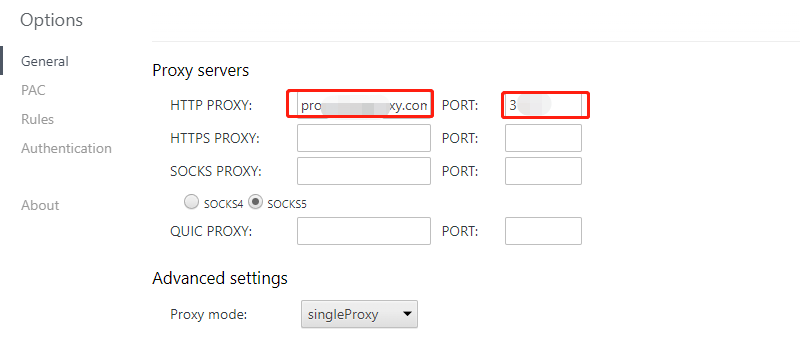 enter ip address details to proxy helper