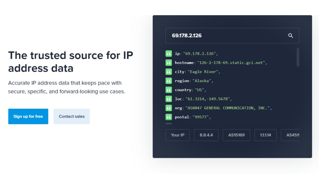 controllare l'ip in ipinfo