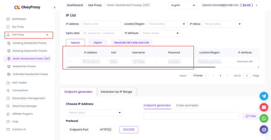 Get Proxy Credentials from OkeyProxy