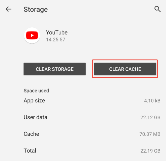 android clear cache youtube