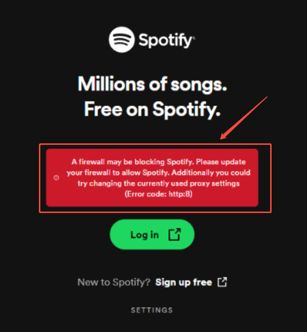 uma firewall pode estar a bloquear o spotify