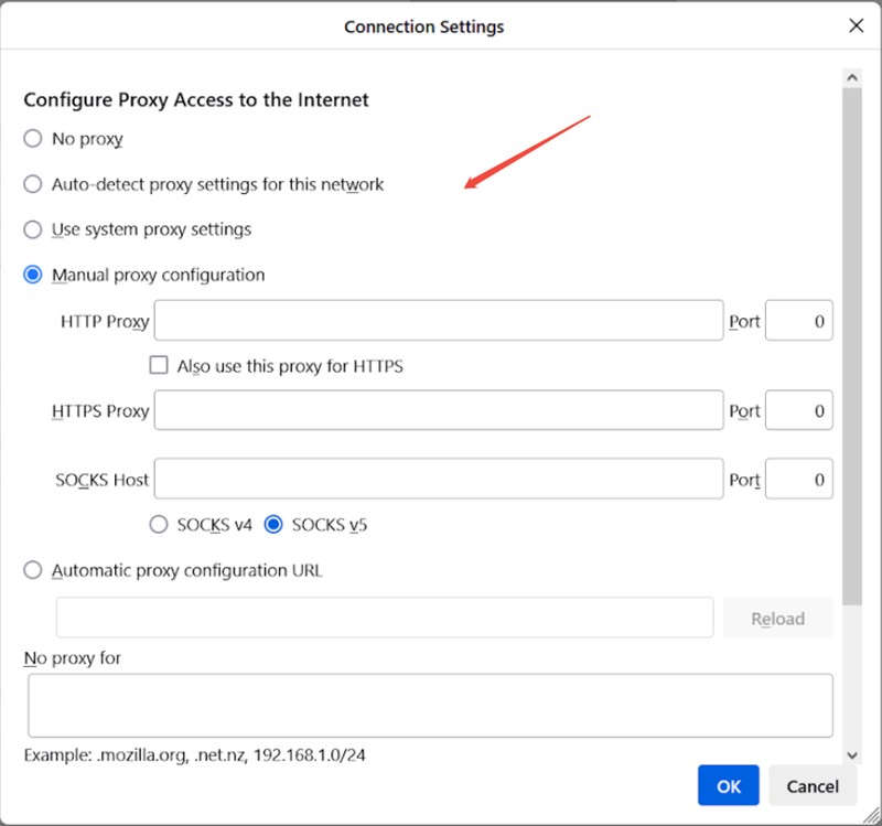 firefox connection settings