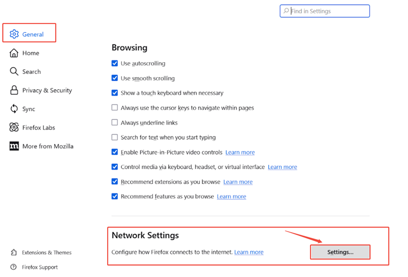 firefox network settings