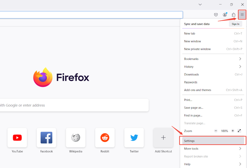 firefox settings
